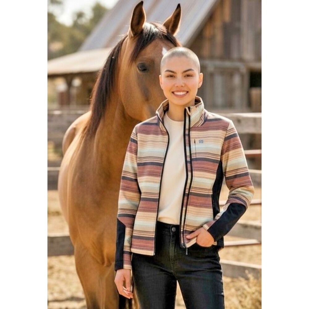 NEW Cinch womens performace jacket striped zipped pockets LOGO Medium western